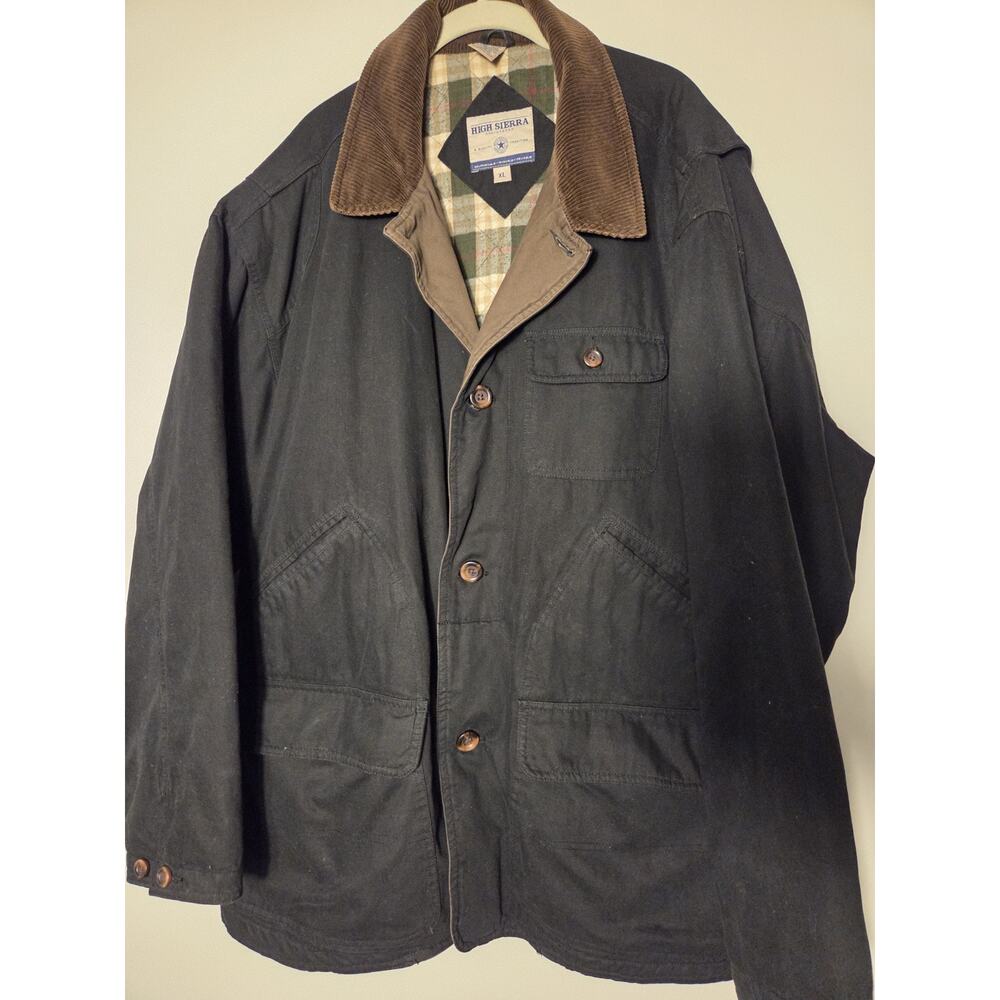 Vintage High Sierra Chore Jacket Black Plaid Flannel Lined Button Mens Size XL